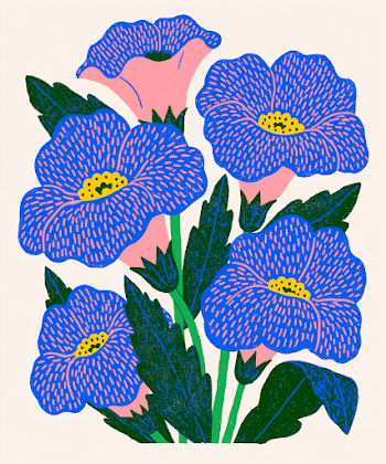 Hand-Drawn Blue and Yellow Floral Illustration