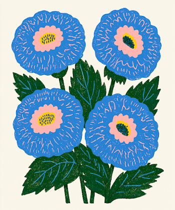 Hand Drawn Blue and Yellow Flower Illustration