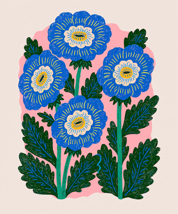 Hand-Drawn Blue and Yellow Flower Illustration
