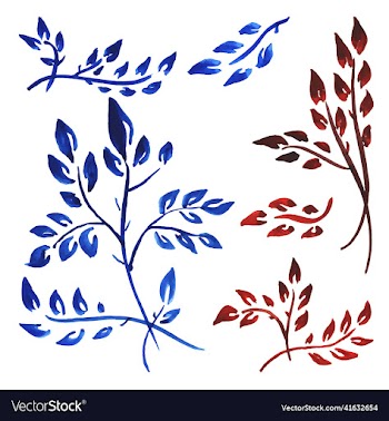 hand drawn branches and leaves gouache