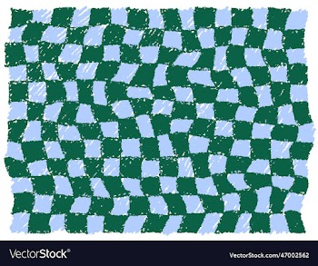 hand drawn checkered pattern green blue