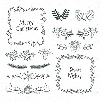 Hand drawn christmas frames and borders on white surface Free Vector