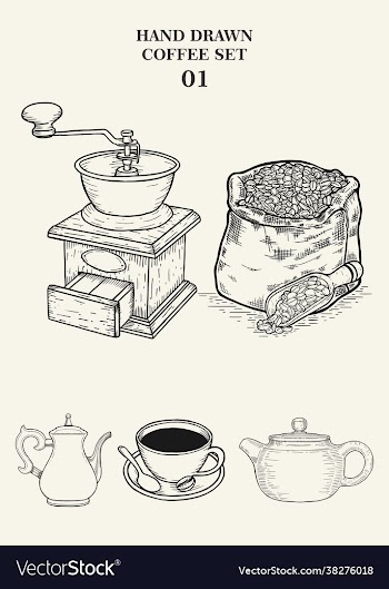 hand drawn coffee set 01