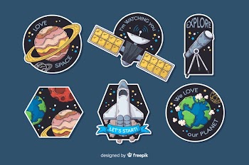 Hand drawn collection of space stickers Free Vector