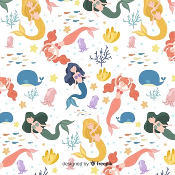 Hand drawn colorful mermaid pattern