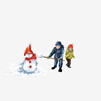 Hand Drawn Couple Together Shoveling Snow Snowman Design Painted ...