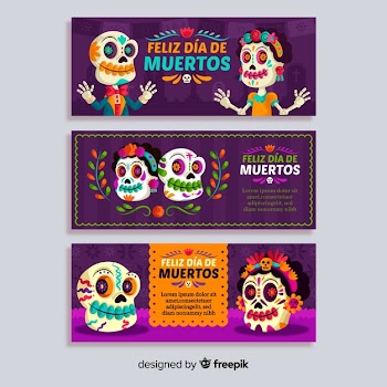 Hand drawn día de muertos banners template Free Vector