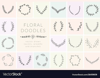 Hand drawn doodle florals and plants vector image