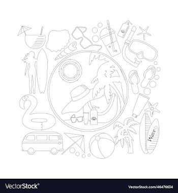 hand drawn doodle summer icons set