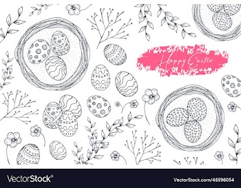 hand drawn easter eggs spring flowers and branche