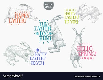 Hand drawn easter rabbits with greeting lettering vector image