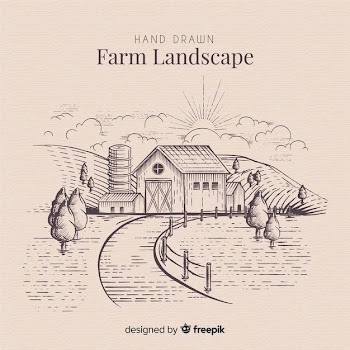 Hand drawn farm landscape