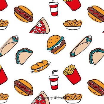Hand drawn fast food pattern background Free Vector