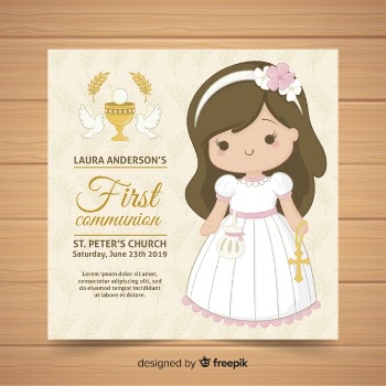 Hand drawn first communion invitation template Free Vector