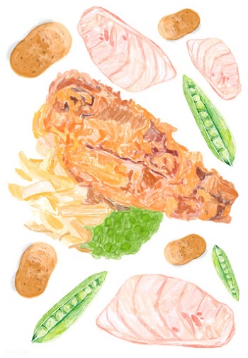 Hand drawn fish and chips watercolor style | Free stock vector - 393022