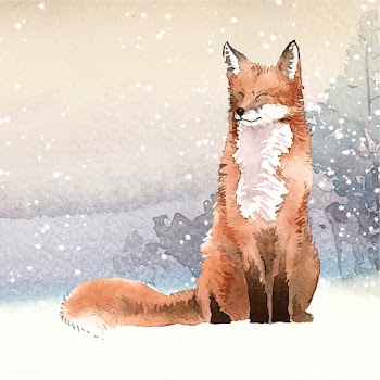Hand-drawn fox in the snow watercolor style | Free stock vector - 489432
