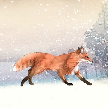 Hand-drawn fox in the snow watercolor style | Free stock vector - 489577