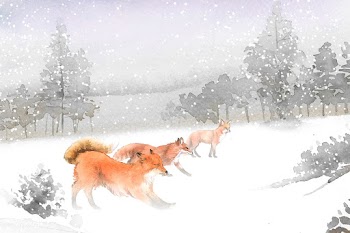 Hand-drawn foxes running in the snow watercol.. | Free stock vector - 489459
