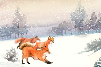 Hand-drawn foxes running in the snow watercol.. | Free stock vector - 489673