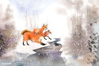 Hand-drawn foxes running in the snow watercol.. | Free stock vector - 489696