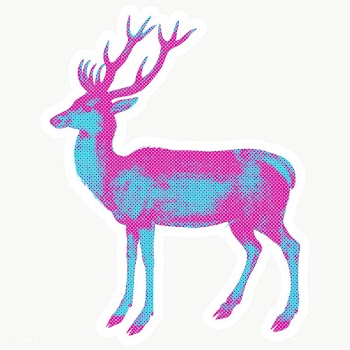 Hand drawn funky deer halftone style sticker overlay with a white bord.. | Free  transparent png - 2345212