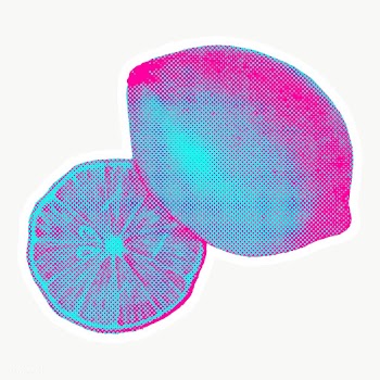 Hand drawn funky lemon halftone style sticker overlay with a white bor.. | Free  transparent png - 2344459