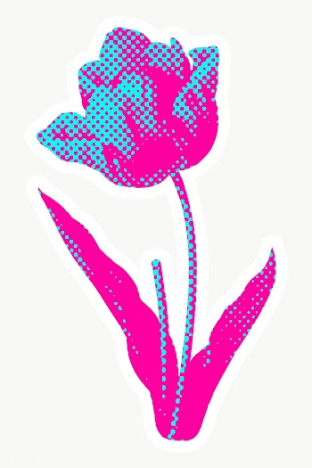 Hand drawn funky tulip flower halftone style sticker overlay with a wh.. | Free  transparent png - 2343344