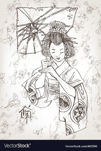 Hand drawn geisha vector image