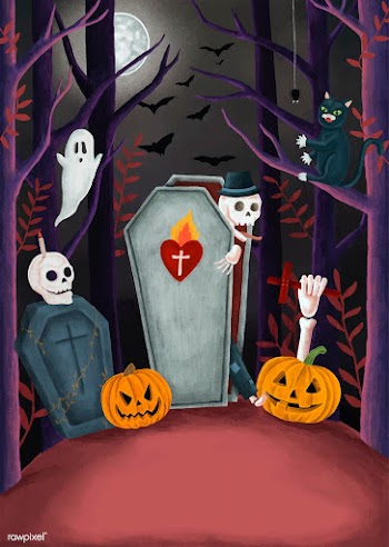 Hand drawn ghost at graveyard during Hallowee.. | Free stock vector - 469124