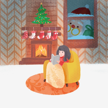 Hand Drawn Girl Reading And Santa Sending Gifts, Christmas, Cute ...
