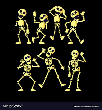 hand drawn gold flat halloween skeletons