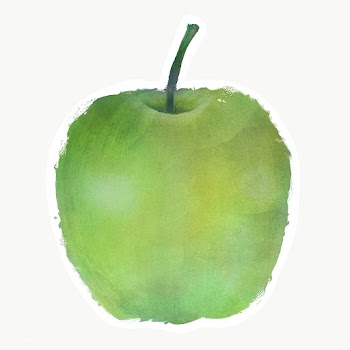 Hand drawn green apple watercolor style sticker with white border | Free  transparent png - 2343122