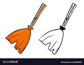 hand drawn halloween orange witch broom