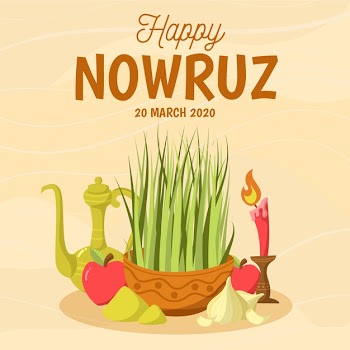 Hand drawn happy nowruz and grass with candle Free Vector