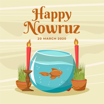 Hand drawn happy nowruz and talk with fish Free Vector