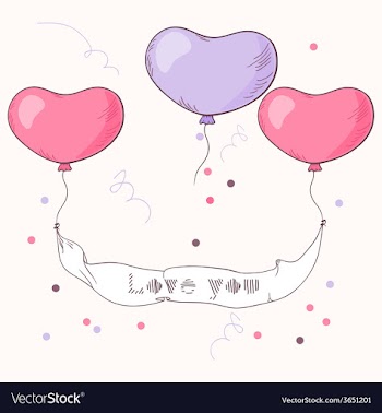 Hand drawn heart balloons holding ribbon vector image