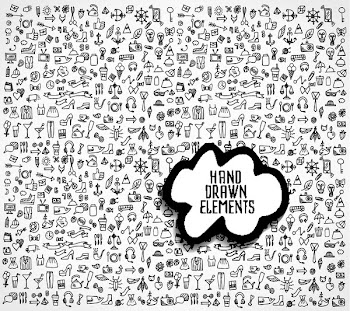 Hand drawn icons and elements pattern. Digital illustration