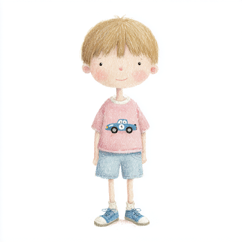Hand-Drawn Illustration of a Boy in Casual Attire