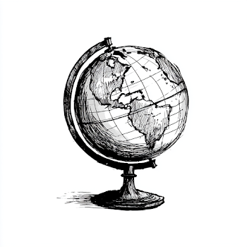 Hand-Drawn Ink Sketch Globe on Stand