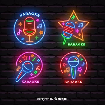 Hand drawn karaoke neon light collection Free Vector