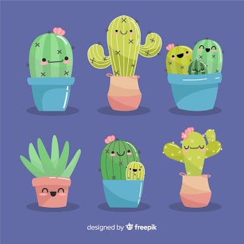 Hand drawn kawaii cactus set Free Vector