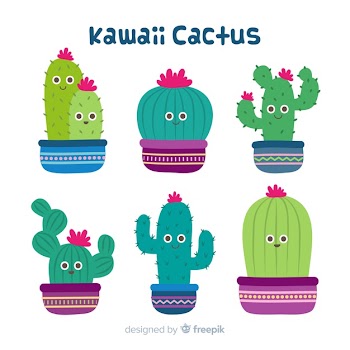 Hand drawn kawaii cactus set Free Vector