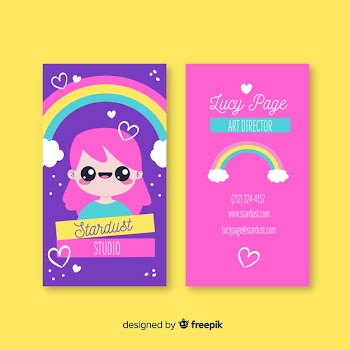 Hand drawn kawaii character business card template Free Vector