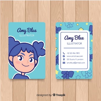 Hand drawn kawaii character business card template Free Vector