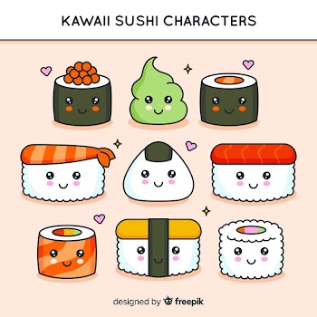 Hand drawn kawaii sushi pack Free Vector