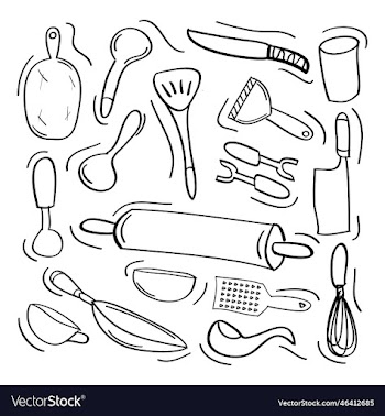 hand drawn kitchen set icon