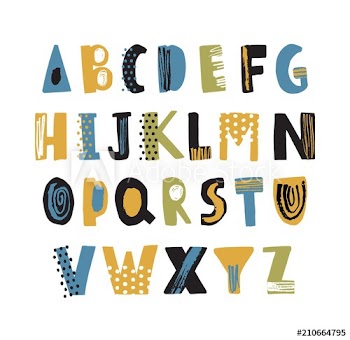 Hand drawn latin font or hipster english alphabet decorated with dots and scribble