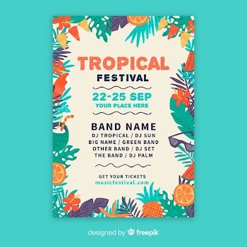 Hand drawn music festival poster template Free Vector