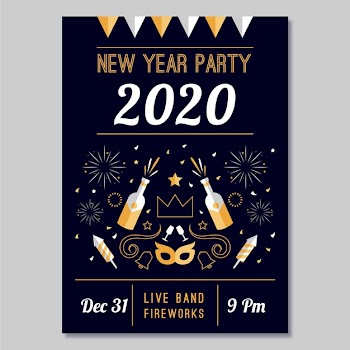 Hand drawn new year 2020 party poster template Free Vector
