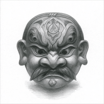 Hand-Drawn Nuo Mask of Thunder God